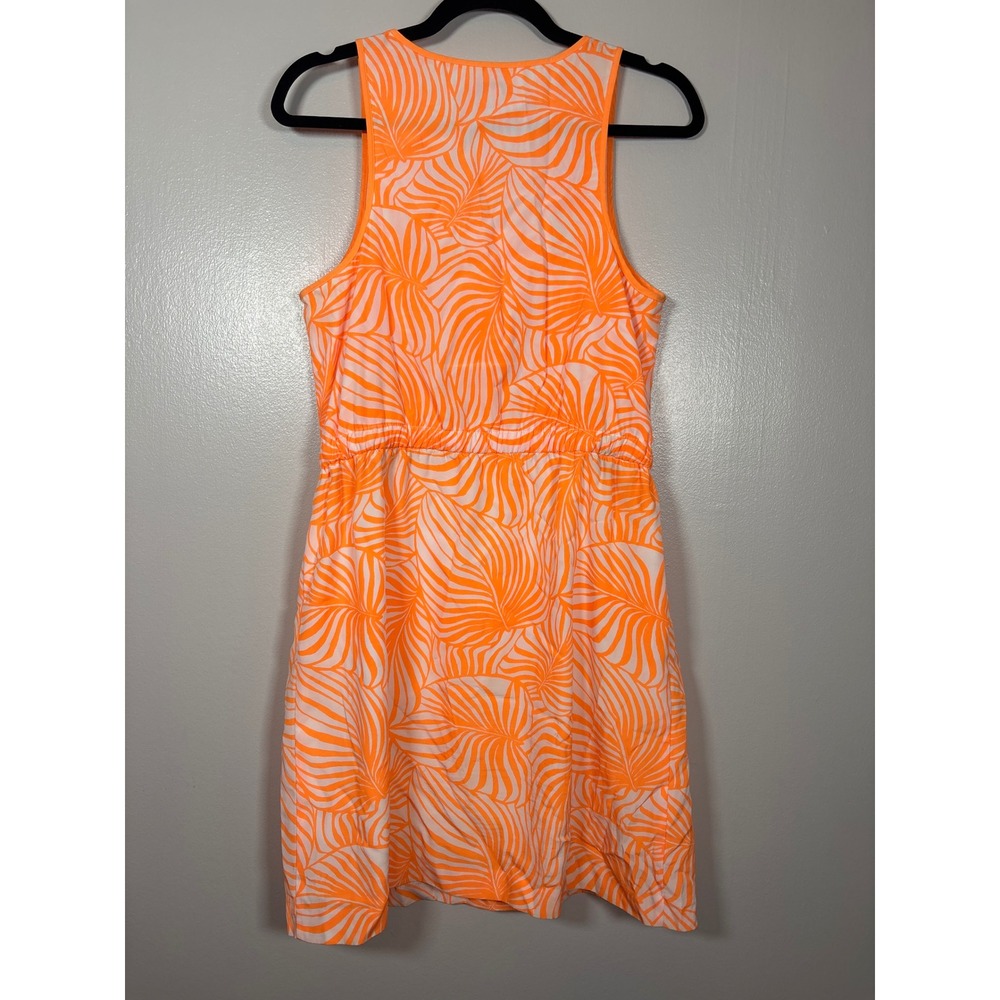 Gap Women's Orange White Tropical Leaf Print Sleeveless Drawstring Mini Dress S - Picture 2 of 6